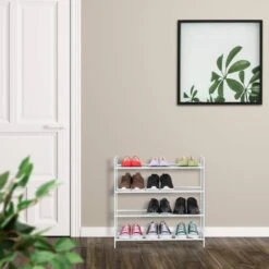 Étagère à Chaussures En Métal 4 Niveaux -Mobilier De Maison 5ebc79aa925a44b4ba48bcb9f3f4dcda