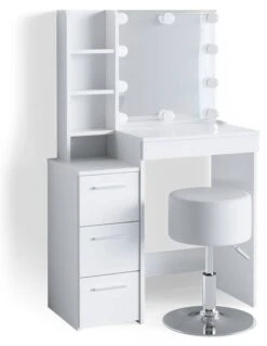 Coiffeuse Meryl Blanc & Tabouret Et LED
