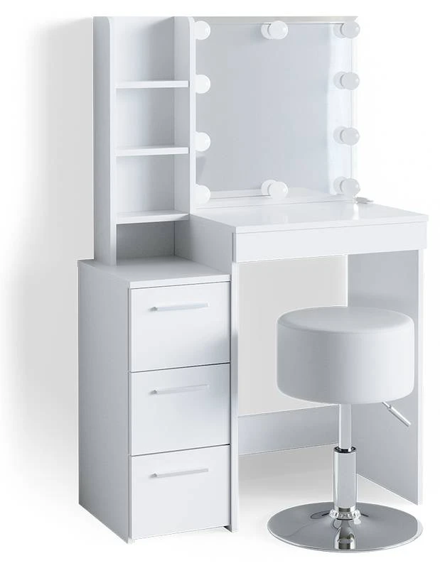Coiffeuse Meryl Blanc & Tabouret Et LED 3 Coiffeuse Meryl Blanc & Tabouret Et LED