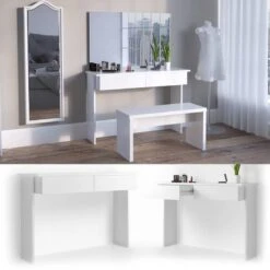 Coiffeuse Azur Blanc Brillant -Mobilier De Maison 70ef5d4993fb43a38d8e70d469d11753
