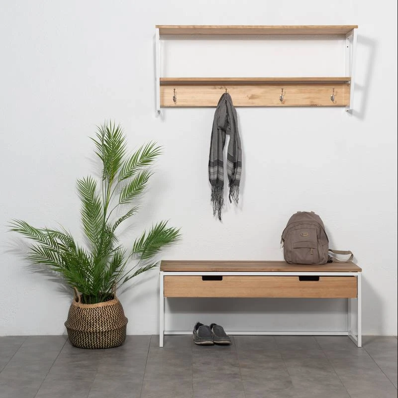 Étagère Polyg. Portemanteau 120cm Blanc 4 Étagère Polyg. Portemanteau 120cm Blanc – Image 2