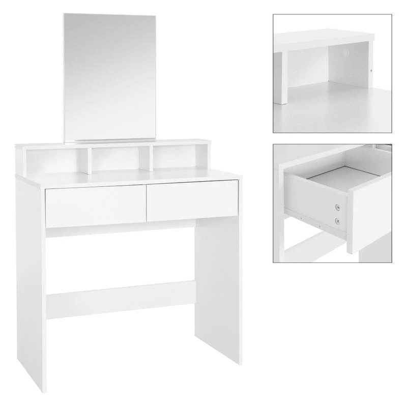 Coiffeuse + Miroir 80x40x140cm Blanc 7 Coiffeuse + Miroir 80x40x140cm Blanc – Image 5